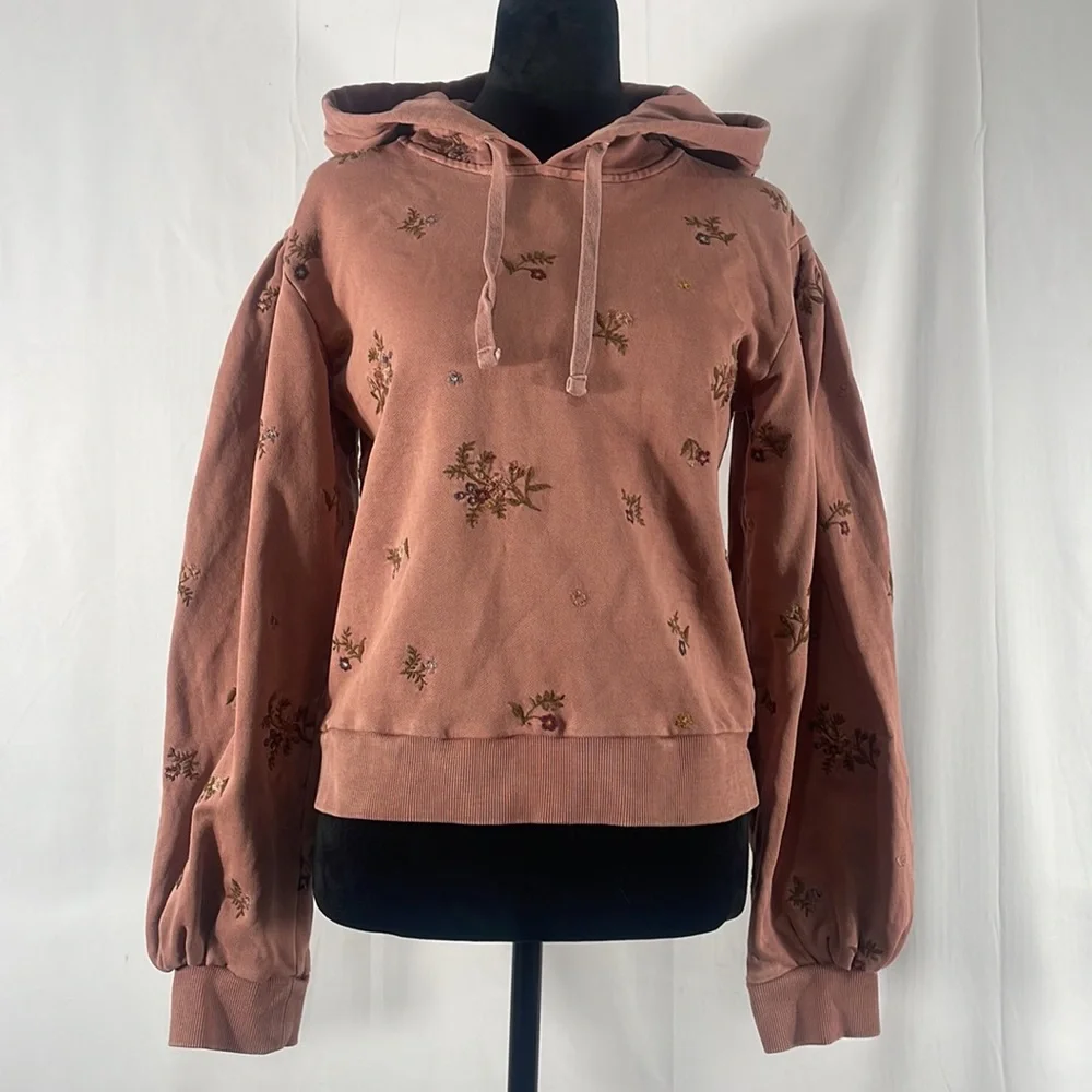 Anthropology Driftwood,Sweatshirt, Hoodie,distressed,floral,Rose,Burgundy,S - Picture 11 of 11